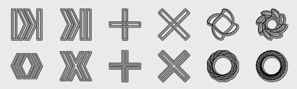Retrofuturistic y2k geometry design elements collection. Trendy geometric design Illustrazione stock