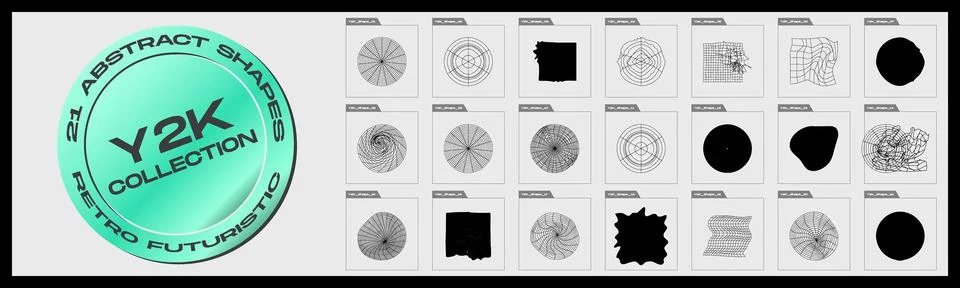 Retrofuturistic y2k geometry design elements collection. Trendy geometric design Stockillustratie