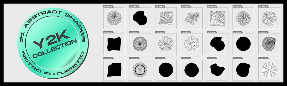 Retrofuturistic y2k geometry design elements collection. Big collection of Stock Illustration