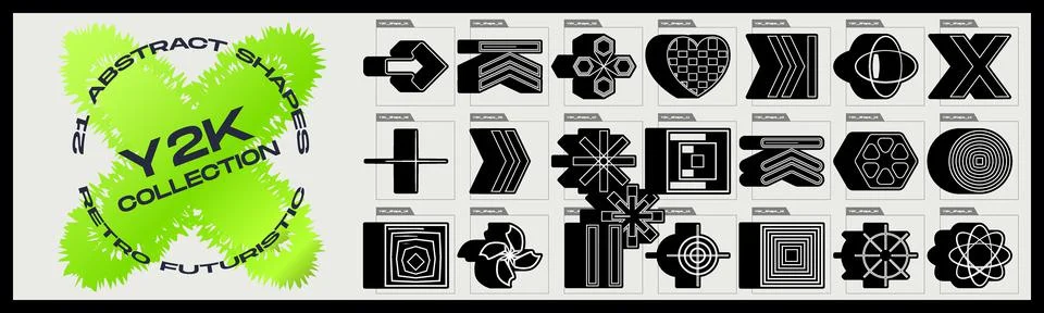 Retrofuturistic y2k geometry design elements collection. Big collection of Illustrazione stock