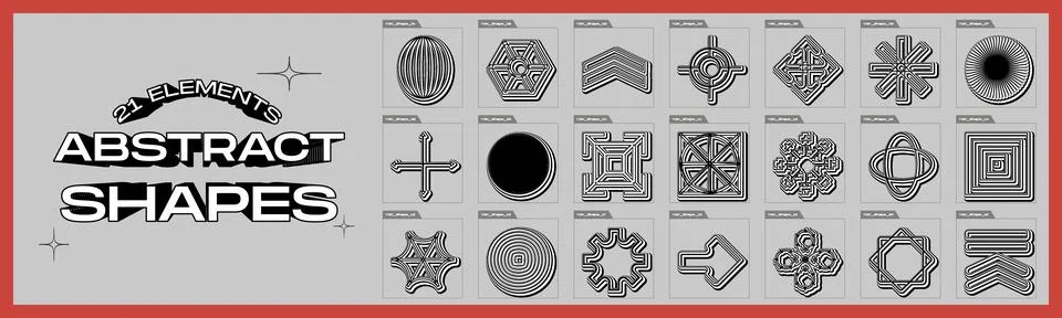 Retrofuturistic y2k geometry design elements collection. Trendy geometric design イラスト素材