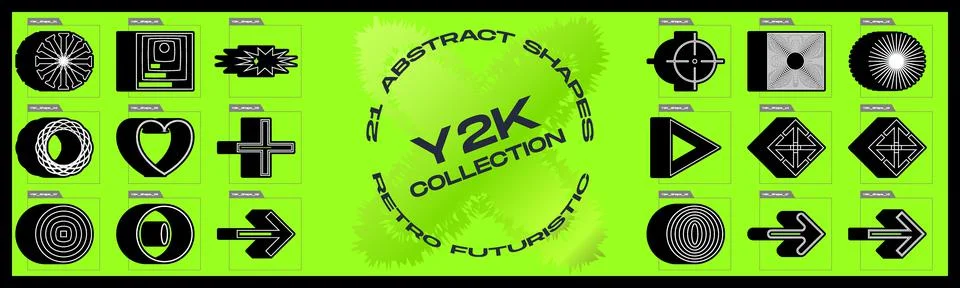 Retrofuturistic y2k geometry design elements collection. Minimalist geometric Stock Illustration