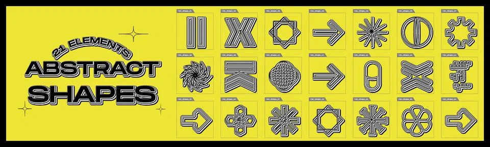 Retrofuturistic y2k geometry design elements collection. Trendy geometric design Stock Illustration