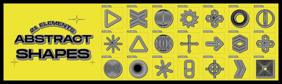 Retrofuturistic y2k geometry design elements collection. Big collection of Illustrazione stock