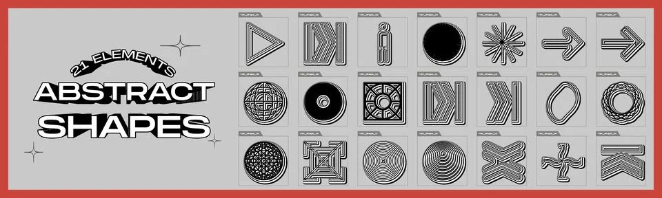 Retrofuturistic y2k geometry design elements collection. Minimalist geometric Illustrazione stock