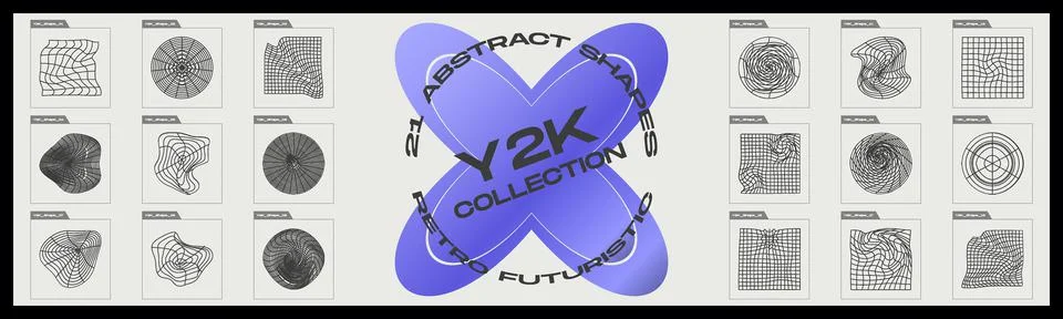 Retrofuturistic y2k geometry design elements collection. Collection of abstract イラスト素材
