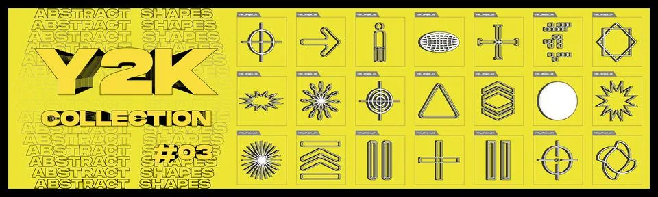 Retrofuturistic y2k geometry design elements collection. Collection of abstract Stock Illustration
