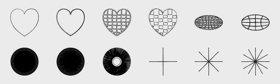 Retrofuturistic y2k geometry design elements collection. Large set of retro Stock Illustration