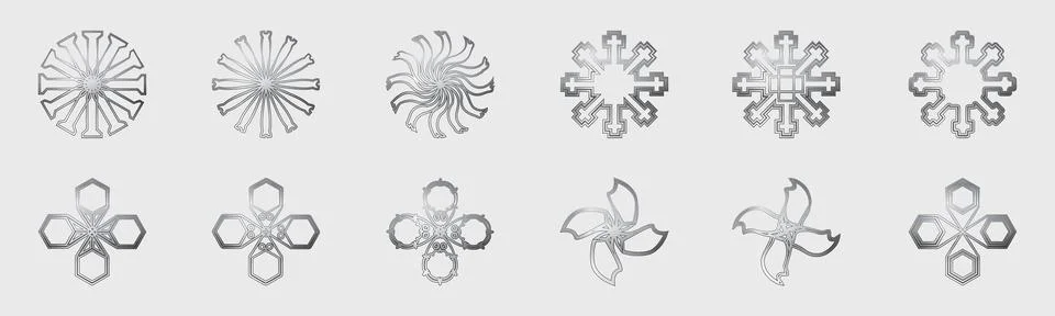 Retrofuturistic y2k geometry design elements collection. Big collection of Illustrazione stock