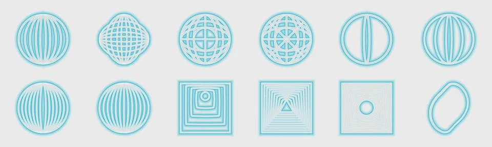 Retrofuturistic y2k geometry design elements collection. Large set of retro Illustrazione stock