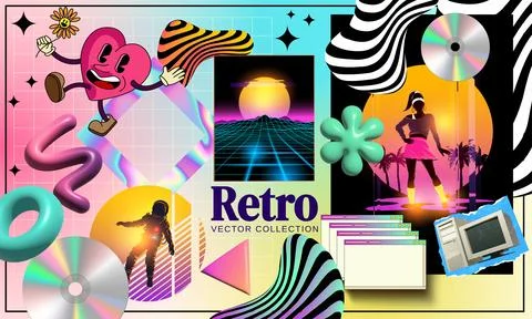 Retrowave 90s Postmodern Elements And Retro Objects Stock Illustration