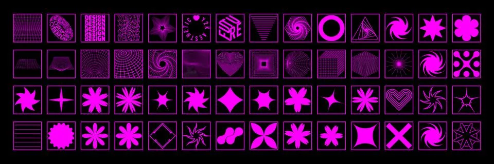 Retrowave design elements in trendy retro cyberpunk 80s 90s style. Y2k aest.. Stock Illustration