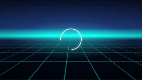 Retrowave neon circle grid seamless loop motion background Stock Footage 345182849