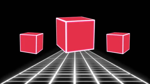 Retrowave Nostalgic Background. Geometric Objects In Cyberspace Stock Footage 116901475