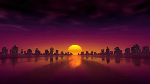 Retrowave Road At Sunset Stock Footage 309696462