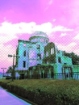 Retrowave Synthwave 80s Hiroshima Atomic Bomb Dome Stock Photos