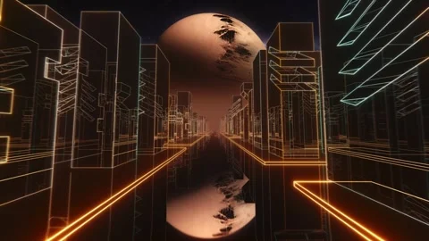 Retrowave Synthwave City VJ Loop 80s Retro Futuristic Neon Grid Drive Stock Footage 341585598