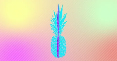 Retrowave video. Pineapple rotating on mesh lights. Club music, geek party. Stock Footage 113690633