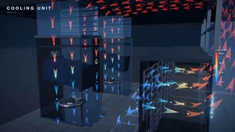 Return Air Cooling From Red To Blue As It Falls Through A Chilled Water Coil Stock-Footage 344374706