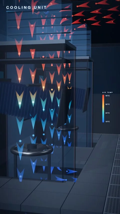 Return Air Cooling From Red To Blue As It Falls Through A Chilled Water Coil Stock Footage 344375465