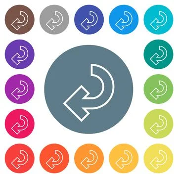 Return arrow outline flat white icons on round color backgrounds Illustrazione stock