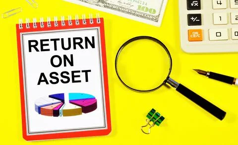 Return on asset. A text label in the planning notebook. Stock Photos