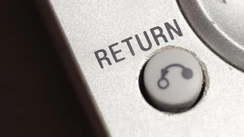 Return Button Pressed On Silver Device Panel Close Up Stock Footage 333007668
