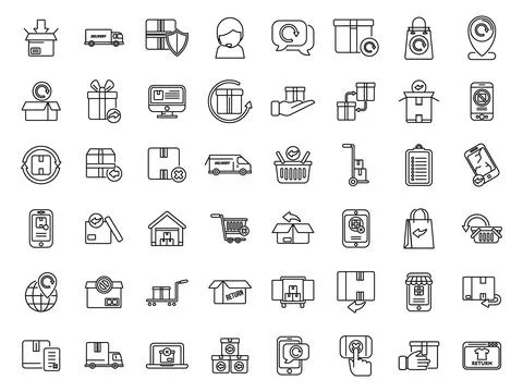 Return of goods icons set outline vector. Agreement certificate Illustrazione stock