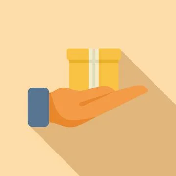 Return hand box icon flat vector. Service shop Stock Illustration