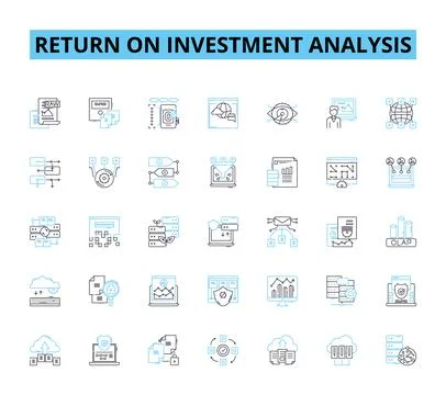 Return on investment analysis linear icons set. Profitability, Capital, Ratio Ilustração Stock
