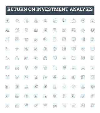 Return on investment analysis vector line icons set. ROI, Analysis, Return Stock Illustration