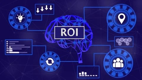 Return on Investment ROI concept with interconnected icons and glowing blue.. Stock Footage 327759371