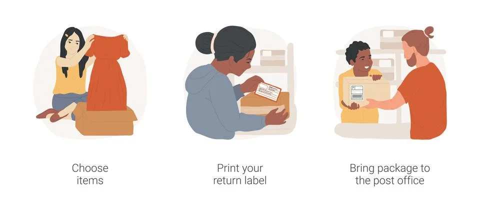 Return items ordered isolated cartoon vector illustration set. Stock Illustration