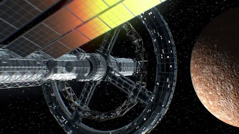 Return from Mercury. Great spaceship returns from a big space journey, 3d. Stock Footage 85038066