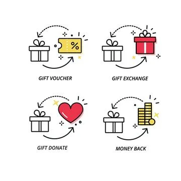 Return options for bad gifts.Line vector illustration on white background Illustrazione stock