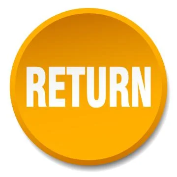 Return orange round flat isolated push button Illustrazione stock