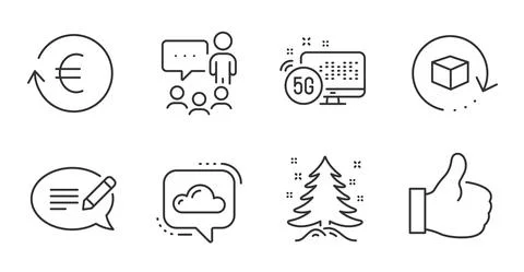 Return package, Christmas tree and Like icons set. Message, Exchange currency Illustrazione stock