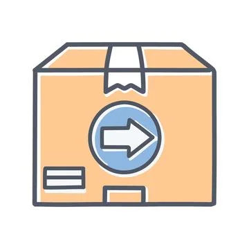 Return package icon. Cartoon illustration of a cardboard box with a left ar.. Illustrazione stock