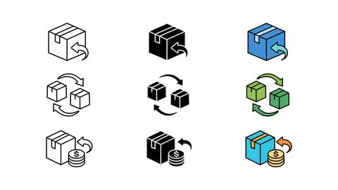 Return parcel refund exchange icon set Illustrazione stock