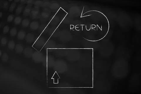 Return policy  concept, return sign with backward arrow above open delivery.. Stock Illustration
