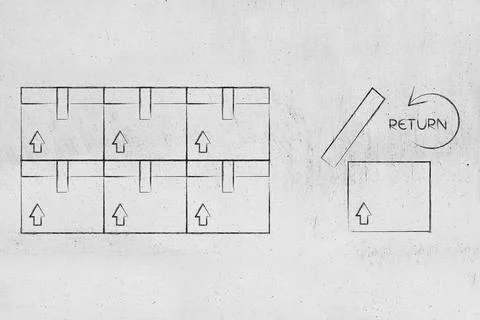 Return policy  concept, return sign with backward arrow above open delivery.. 스톡 일러스트