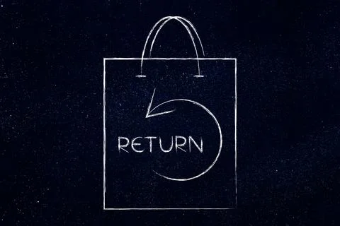 Return policy  concept, return sign with backward arrow on shopping bag Stock Illustration