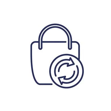 Return policy line icon with a bag Stock Illustration
