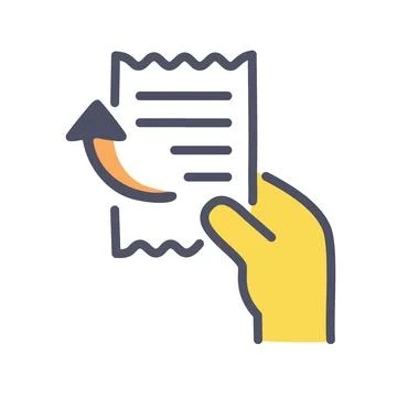 Return receipt icon. Hand holding a receipt with an upward arrow, signifyin.. Stock Illustration
