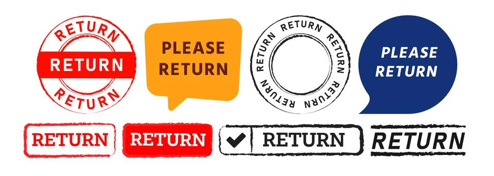 Return rectangle circle stamp and speech bubble label sticker for exchange Stock Illustration