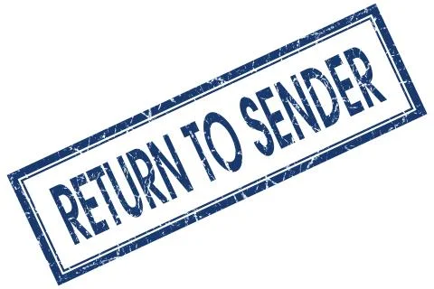Return to sender blue square stamp isolated on white background Stock Illustration
