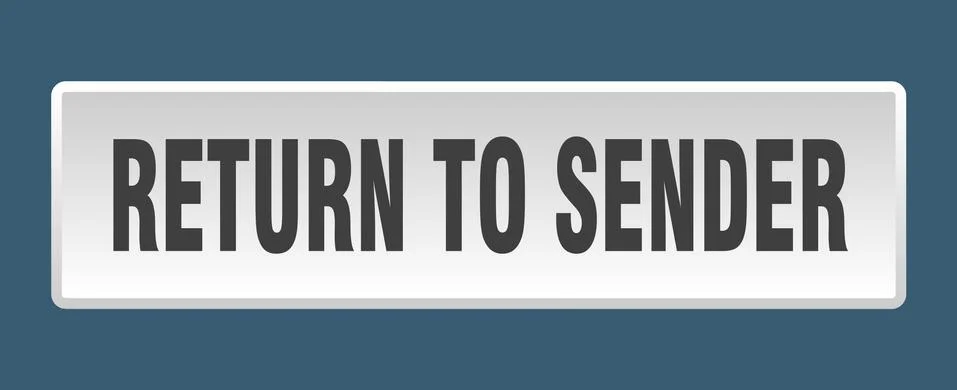 Return to sender button. return to sender square white push button Illustrazione stock