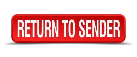 Return to sender red 3d square button isolated on white Illustrazione stock