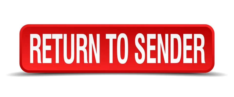 Return to sender red 3d square button isolated on white Stock Illustration