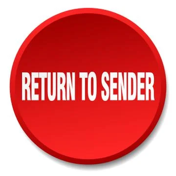 Return to sender red round flat isolated push button Illustrazione stock